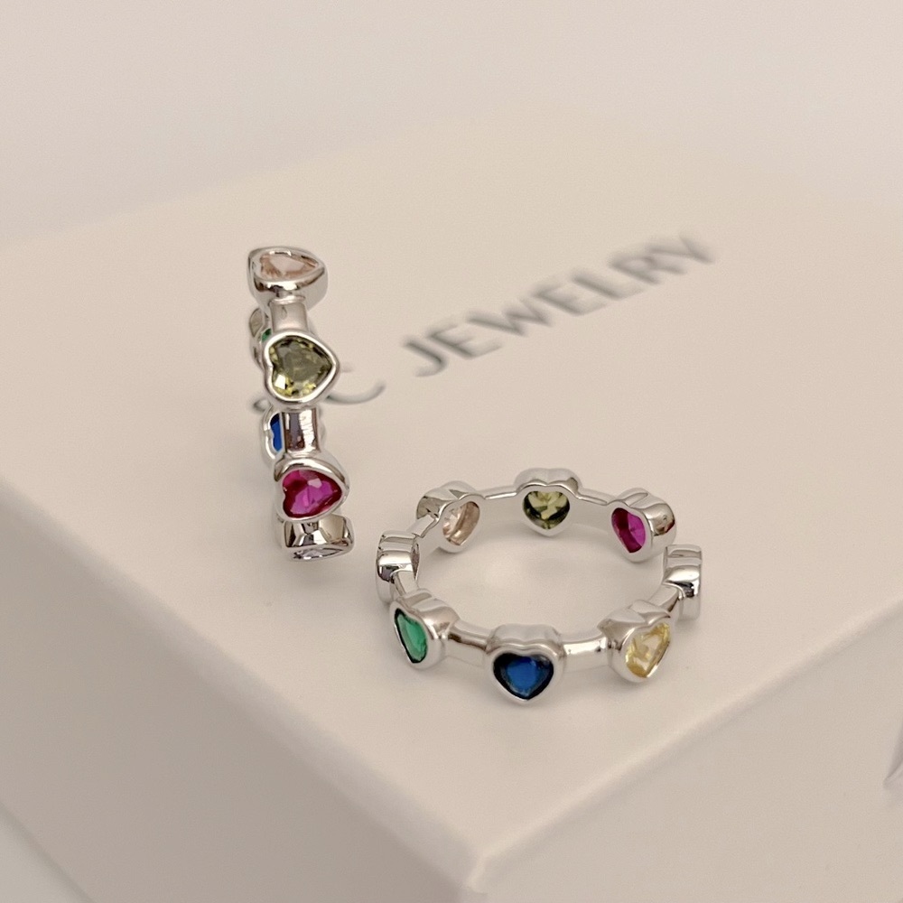 Platinum Plated Adjustable Heart Ring | Colorful Heart Zircon - Picture 3 of 8